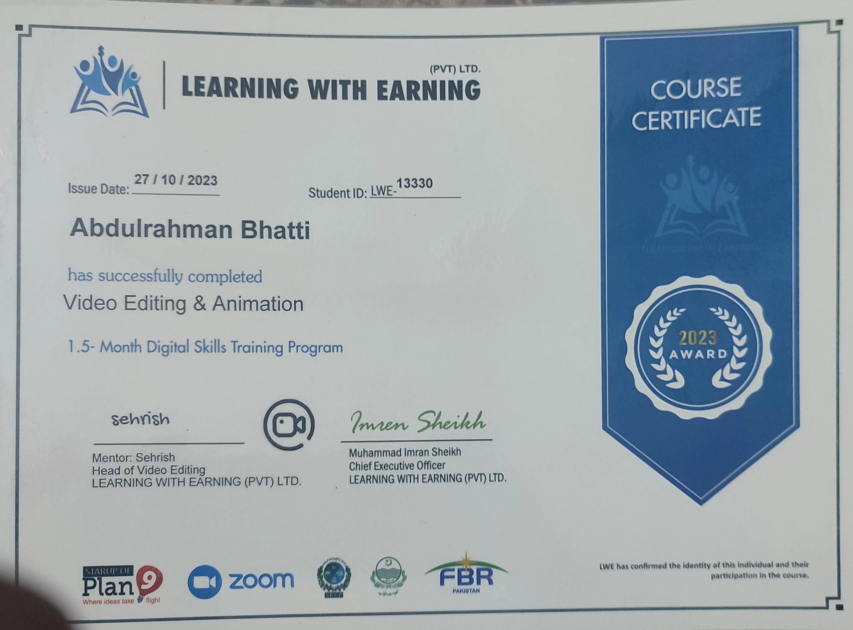 Video Editing Certificate